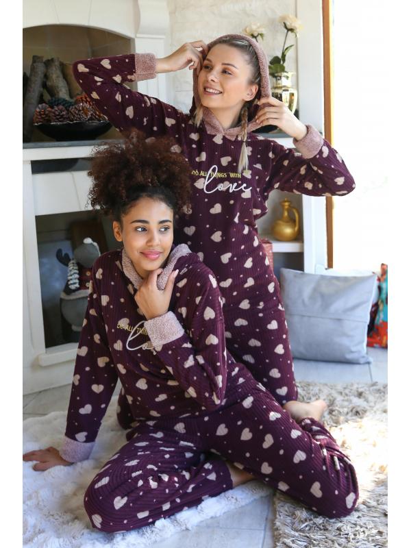 Akbeniz Welsoft Polar Kadın Kapşonlu Pijama Takımı 8513