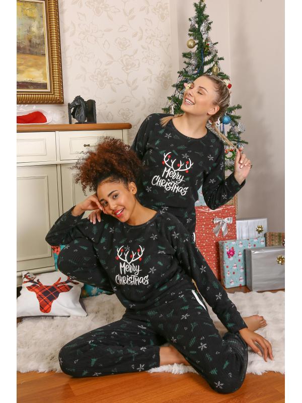 Akbeniz Merry Christmas Welsoft Polar Kadın Pijama Takımı 8514