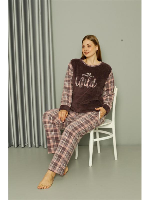 Akbeniz Welsoft Polar Kadın Büyük Beden Vizon Pijama Takımı 808040