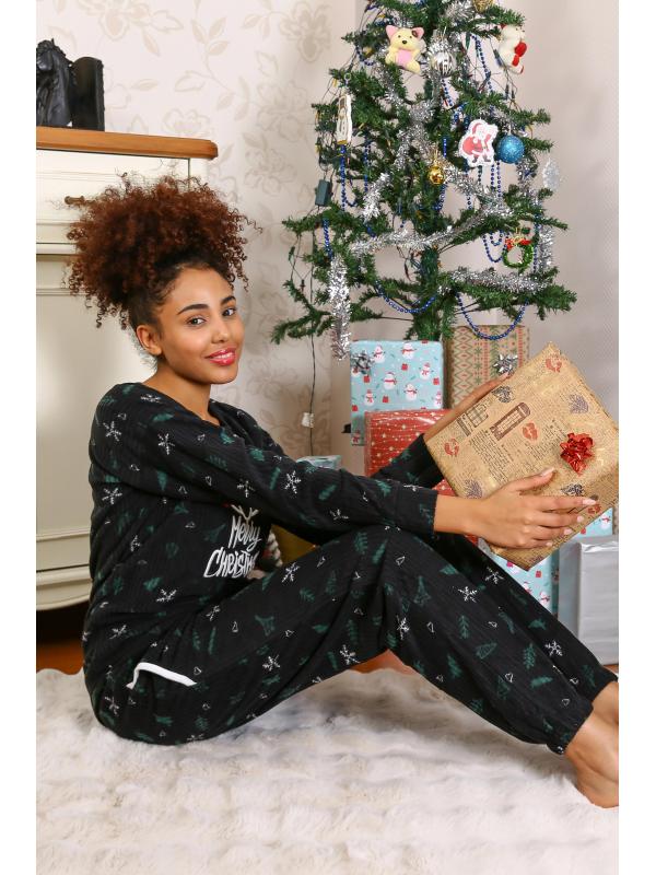 Akbeniz Merry Christmas Welsoft Polar Kadın Pijama Takımı 8514