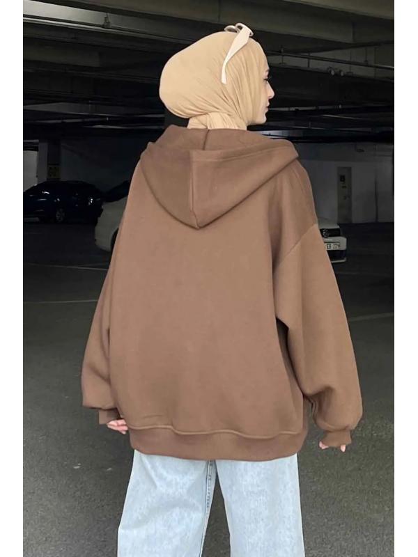 Ön Fermuarlı Düz Sweatshirt