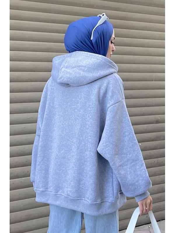 Ön Fermuarlı Düz Sweatshirt