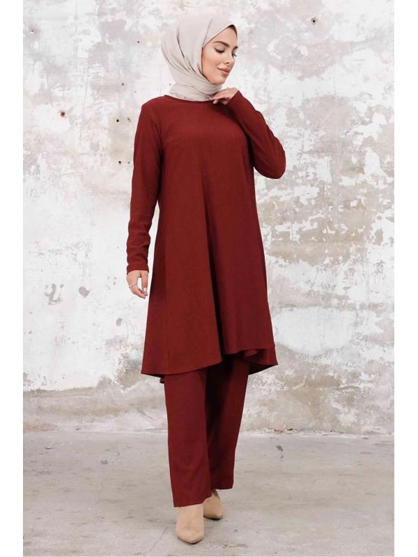 Seyal Tunik Pantolon Bürümcük Takım 1252 - Bordo