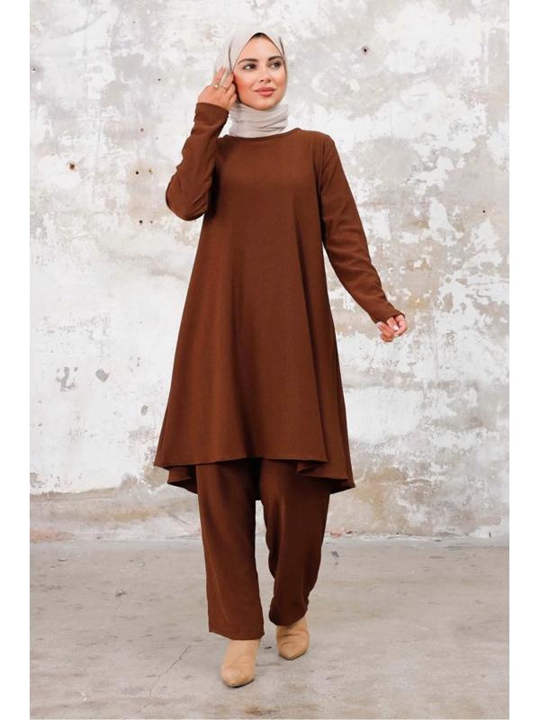 Seyal Tunik Pantolon Bürümcük Takım 1252 - Kahve