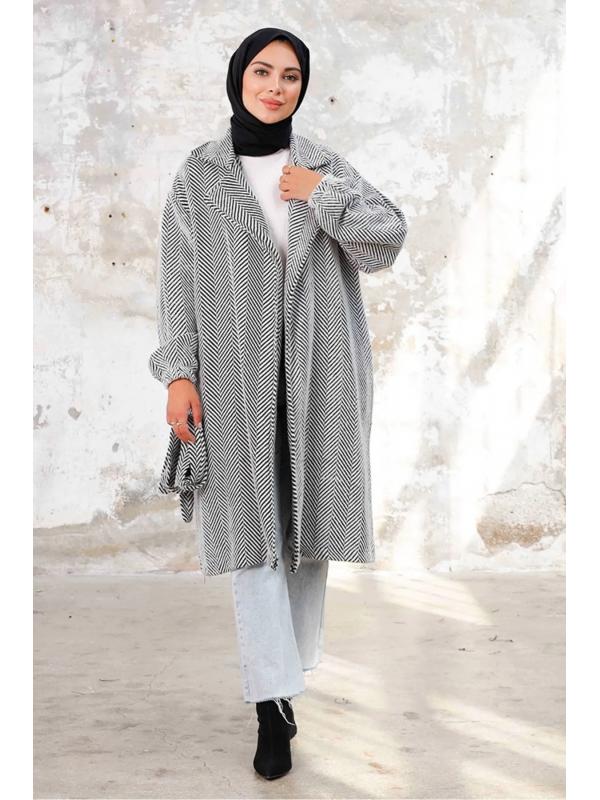 Esilay Kuşaklı Oversize Kap 1244 - Beyaz