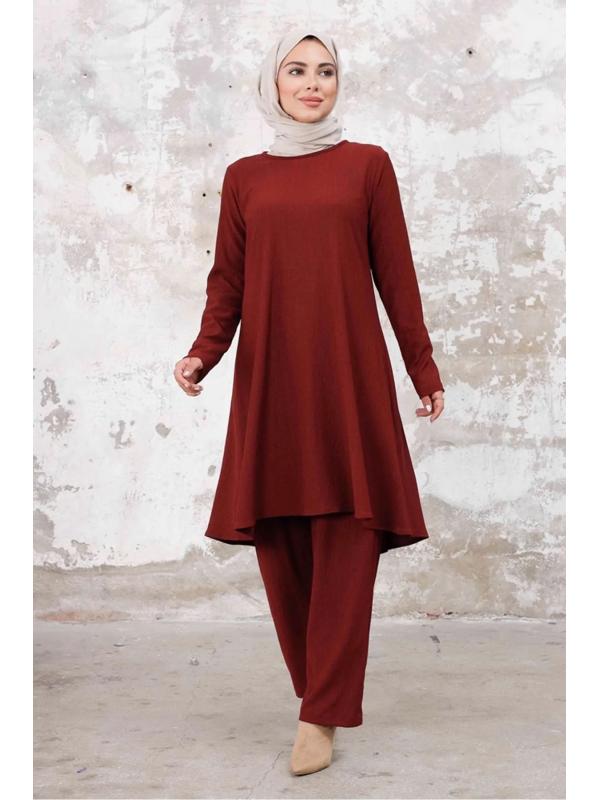 Seyal Tunik Pantolon Bürümcük Takım 1252 - Bordo