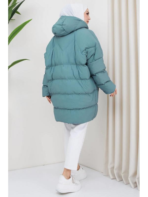 Kraşlı Oversize Dolgulu Mont Mint HM2316