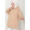 Kanguru Cepli Kapüşonlu Sweatshirt Tunik Camel HM2510