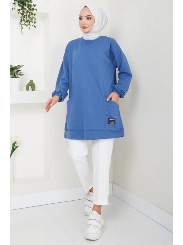 Torba Cepli Bisiklet Yakalı Sweatshirt Tunik İndigo HM2509