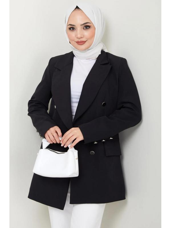 Düğmeli Blazer Ceket Siyah HM2433