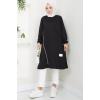 Biye Detaylı Uzun Sweatshirt Tunik Siyah HM2508