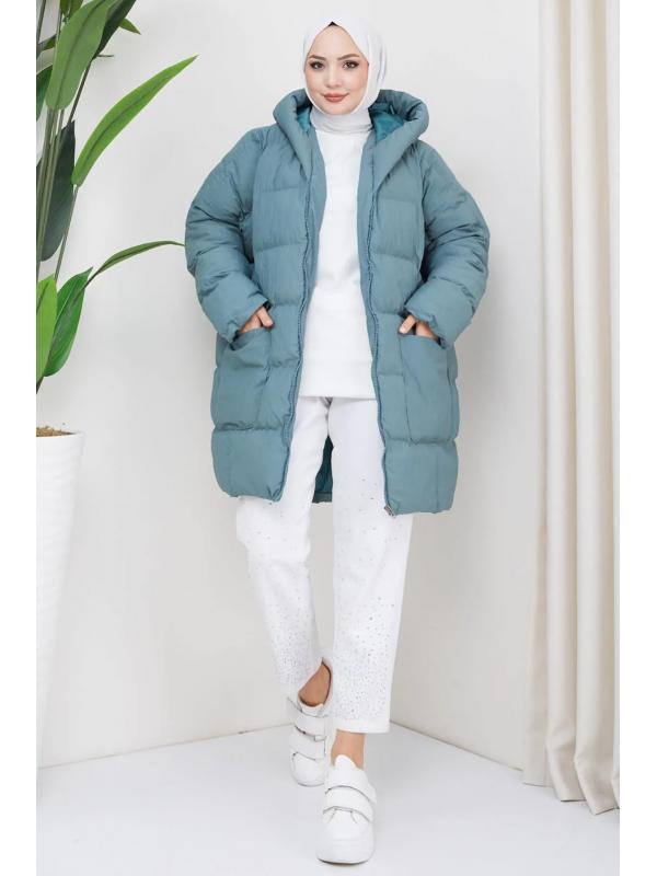 Kraşlı Oversize Dolgulu Mont Mint HM2316