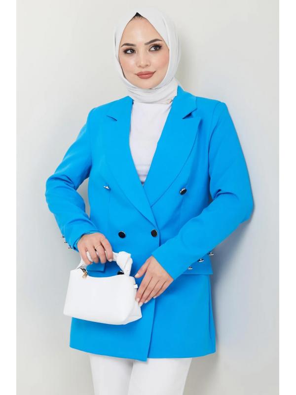 Düğmeli Blazer Ceket Mavi HM2433