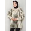 Yakası Fermuarlı Çizgili Sweatshirt Tunik Siyah HM2592