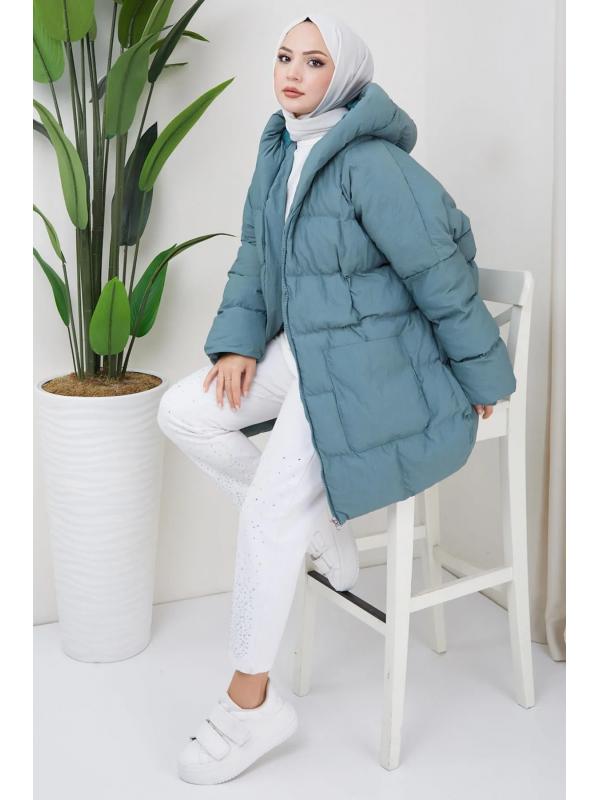 Kraşlı Oversize Dolgulu Mont Mint HM2316