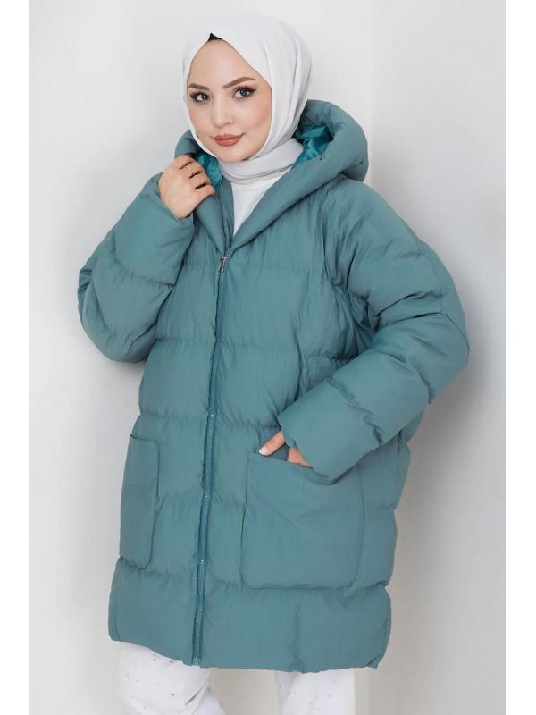 Kraşlı Oversize Dolgulu Mont Mint HM2316