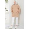 Kanguru Cepli Kapüşonlu Sweatshirt Tunik Camel HM2510