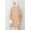 Biye Detaylı Uzun Sweatshirt Tunik Camel HM2508