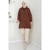 Kapüşonlu Kolu Cep Detaylı Sweatshirt Tunik Kahverengi HM2582