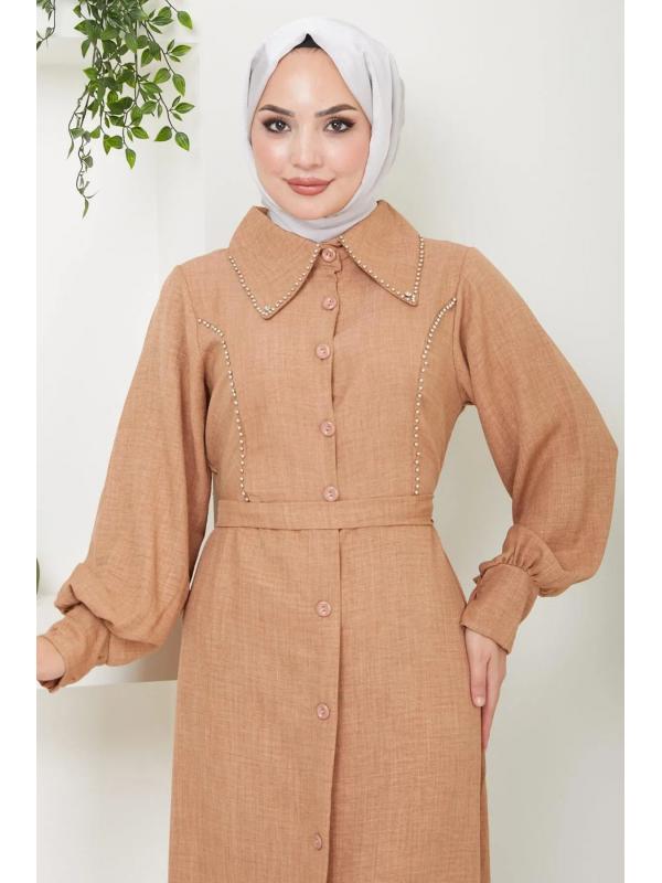 Boncuklu Sofia Elbise Camel HM2476