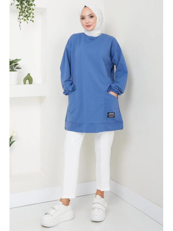 Torba Cepli Bisiklet Yakalı Sweatshirt Tunik İndigo HM2509