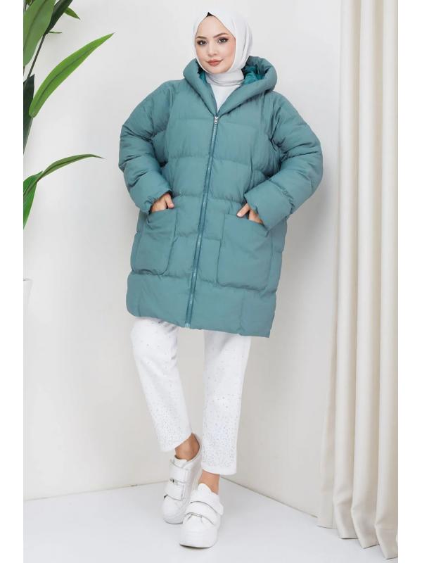 Kraşlı Oversize Dolgulu Mont Mint HM2316