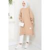 Biye Detaylı Uzun Sweatshirt Tunik Camel HM2508