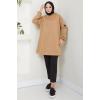 Kapüşonlu Kolu Cep Detaylı Sweatshirt Tunik Camel HM2582