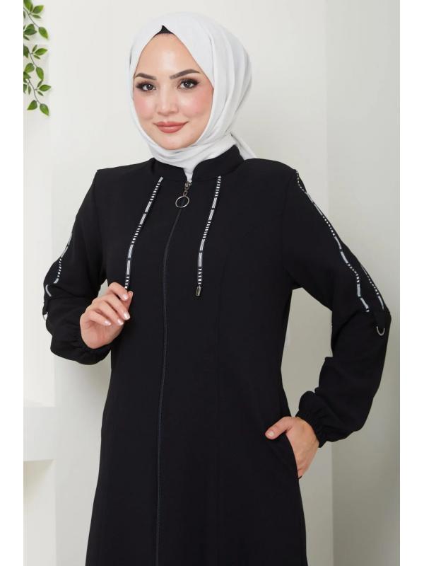 Şeritli Spor Ferace Siyah HM2483