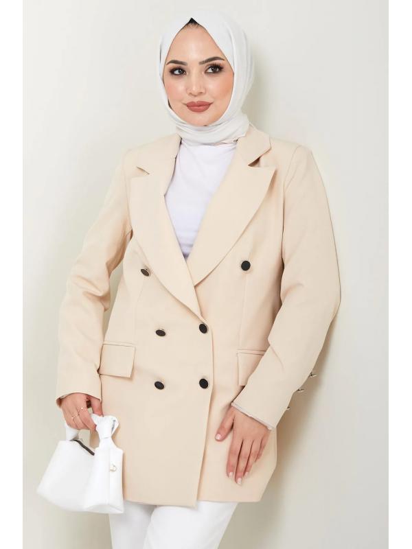 Düğmeli Blazer Ceket Bej HM2433