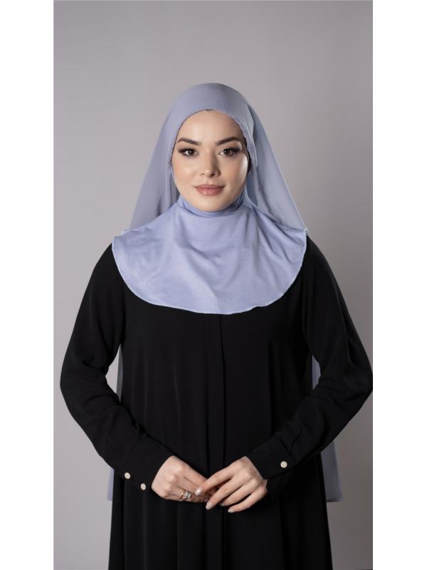 Gri Pratik Hazır Geçmeli Şal Şifon Kumaş Hijab Bone 3009_15