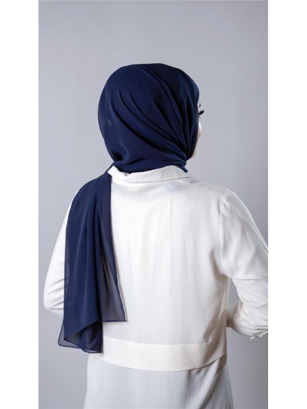 Lacivert Pratik Hazır Geçmeli Şal Şifon Kumaş Hijab Bone 3009_02