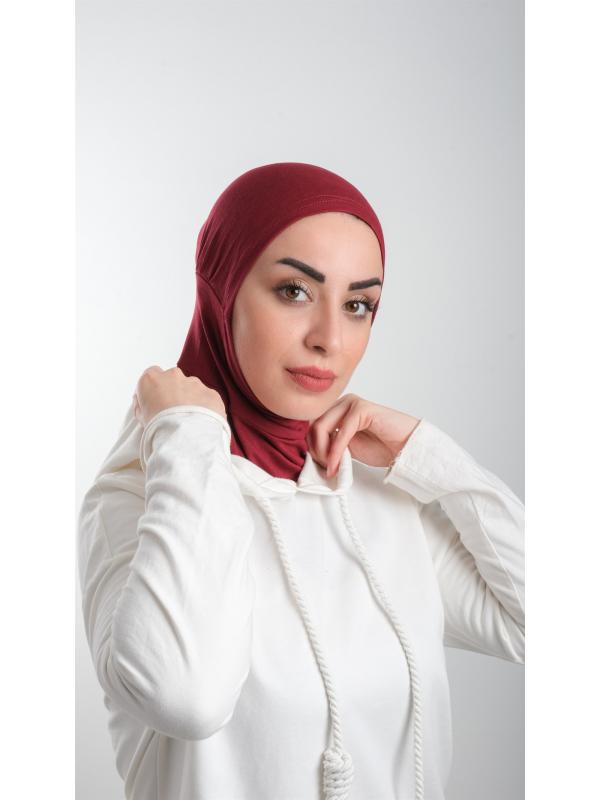 Bordo Pratik Hazır Geçmeli Tesettür Bone Sandy Kumaş Spor Hijab 2113_16