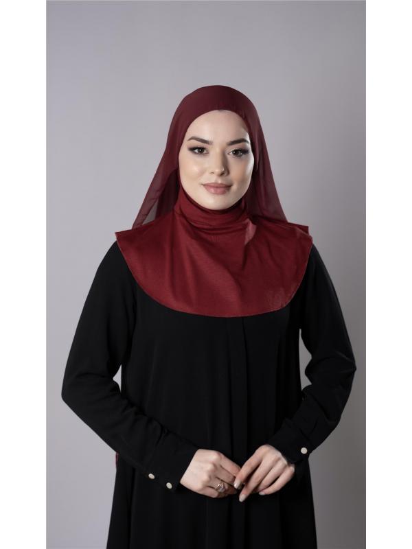 Bordo Pratik Hazır Geçmeli Şal Şifon Kumaş Hijab Bone 3009_16