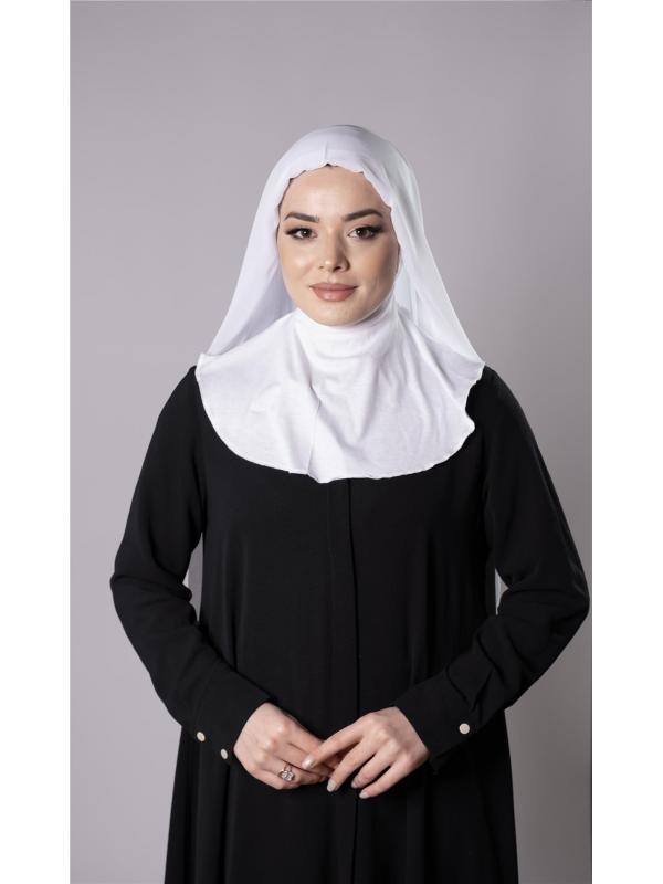 Beyaz Pratik Hazır Geçmeli Şal Şifon Kumaş Hijab Bone 3009_42