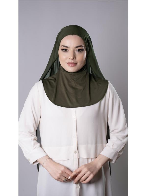 Haki Pratik Hazır Geçmeli Şal Şifon Kumaş Hijab Bone 3009_09