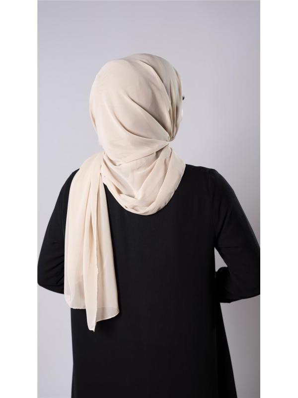 Bej Pratik Hazır Geçmeli Şal Şifon Kumaş Hijab Bone 3009_12