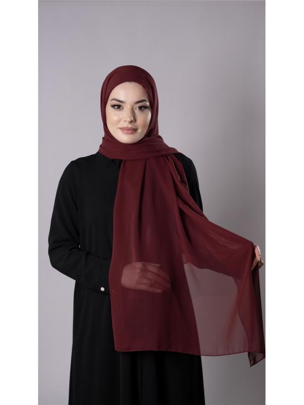 Bordo Pratik Hazır Geçmeli Şal Şifon Kumaş Hijab Bone 3009_16