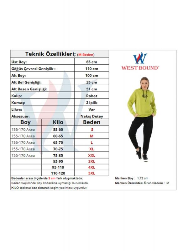 Kalp Desenli Günlük Sweat Jogger Kadın Spor Takım Pudra