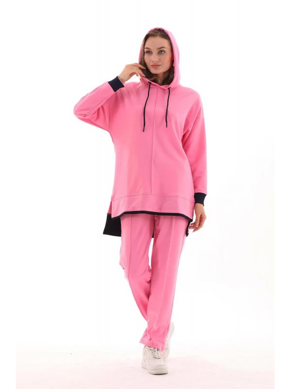 Kadın Günlük Sweatshirt - Pantolon Spor Takım PEMBE