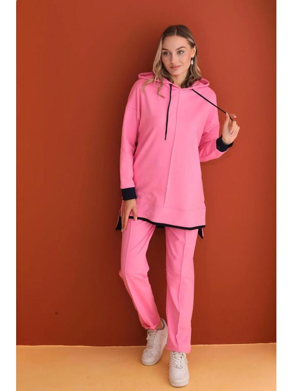 Kadın Günlük Sweatshirt - Pantolon Spor Takım PEMBE