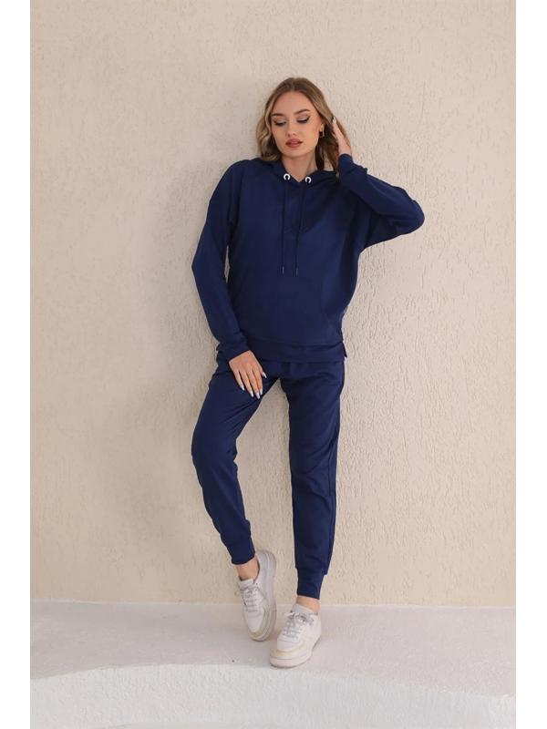 Kabartma Kalp Desenli Günlük Sweat Jogger Kadın Spor Takım Lacivert