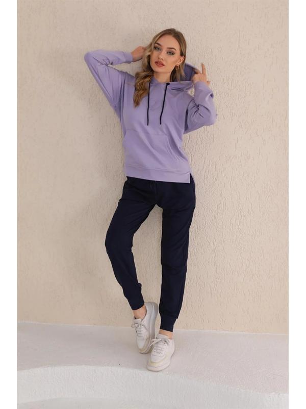 Kabartma Kalp Desenli Günlük Sweat Jogger Kadın Spor Takım Lila